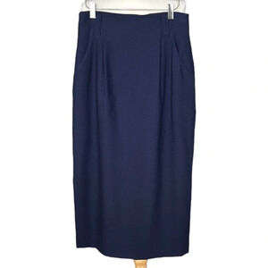 ELEANOR P BRENNER Vintage Navy Blue Wool Career Pencil Skirt Office Siren 12